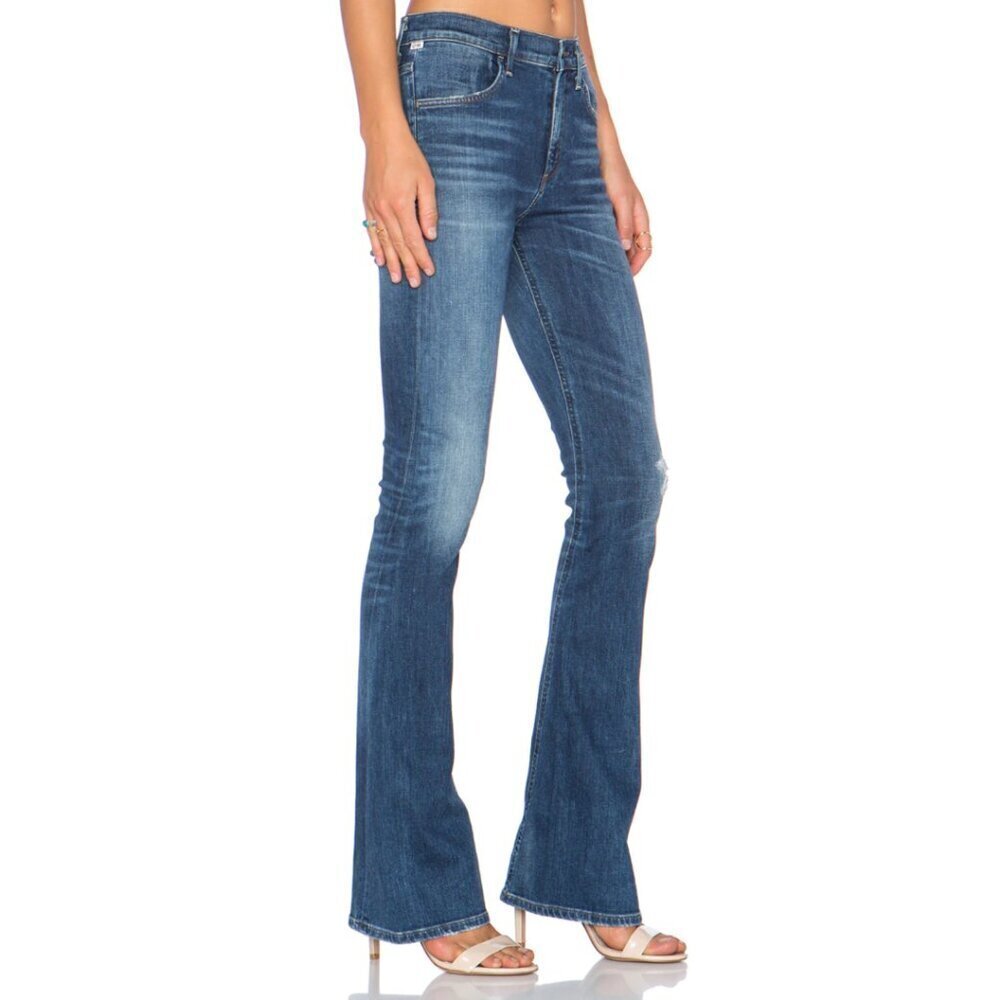 Citizens of Humanity Sasha Twist Low Slung Flared Jeans Blue Mid Wash Distressed